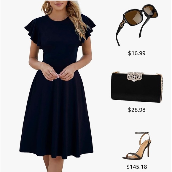 HELYO Women's Semi-Formal Ruffle Sleeves V-Back Work fit and flare dress. (NWT) - Picture 13 of 14